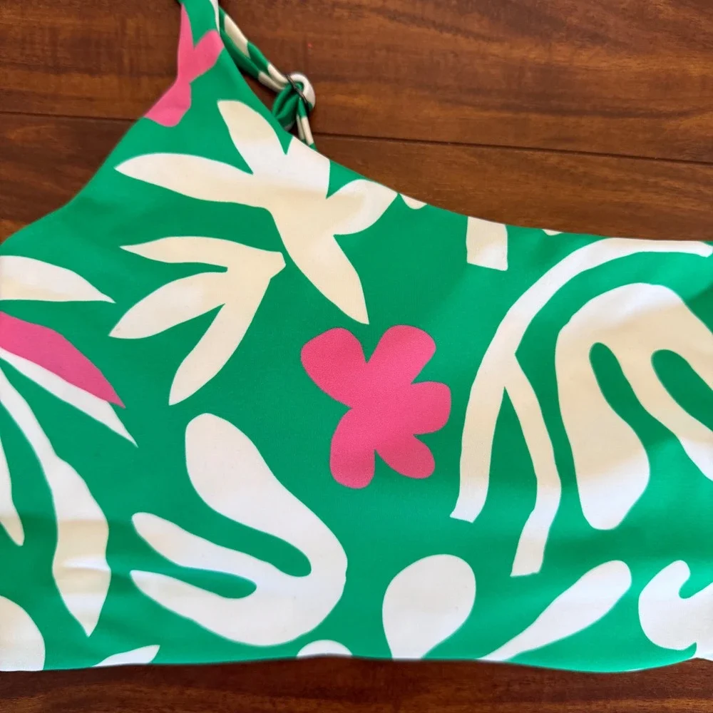 Hanna Andersson Tropical Floral Bikini Swim Top Green Pink White‎ XXL